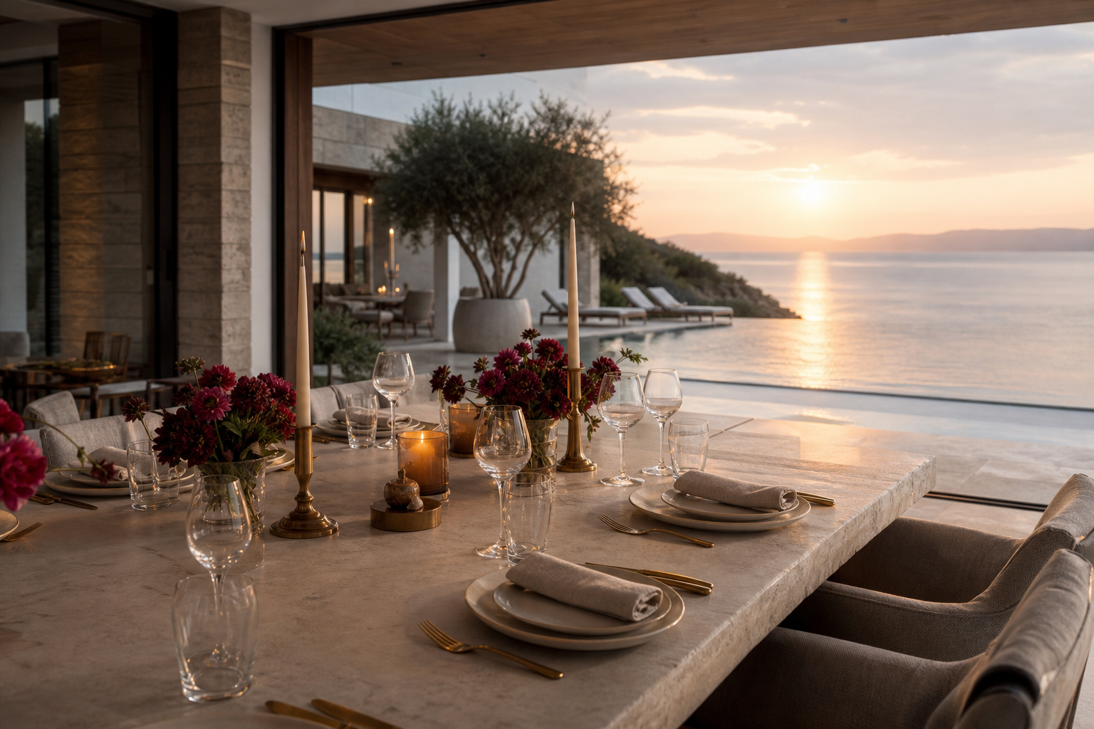Private table at a coastal villa